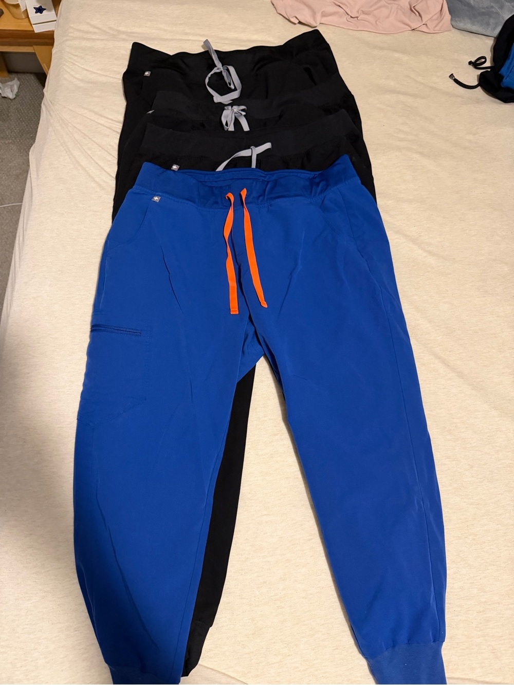 FIGS Scrub Pants Bundle – 4 Pairs – Joggers – Black & Winning Blue